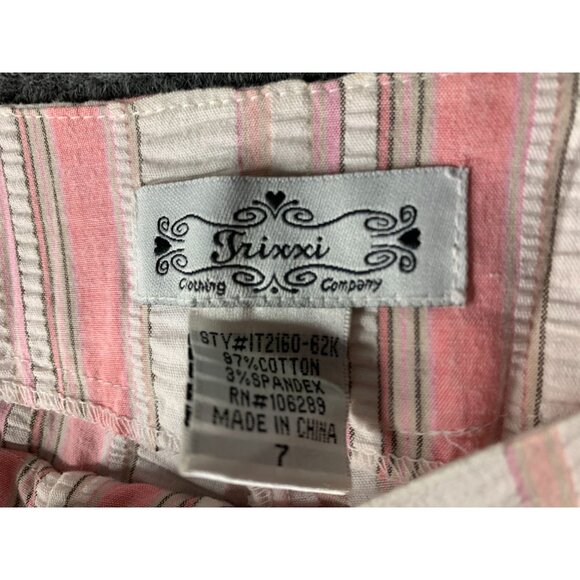 Trixxi Womens Size 7 Pink Capri Cropped Pants Striped Seersucker Crinkle Gauzy - Picture 4 of 4